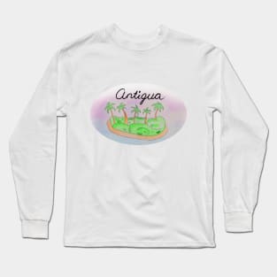 Antigua watercolor Island travel, beach, sea and palm trees. Holidays and rest, summer and relaxation Long Sleeve T-Shirt